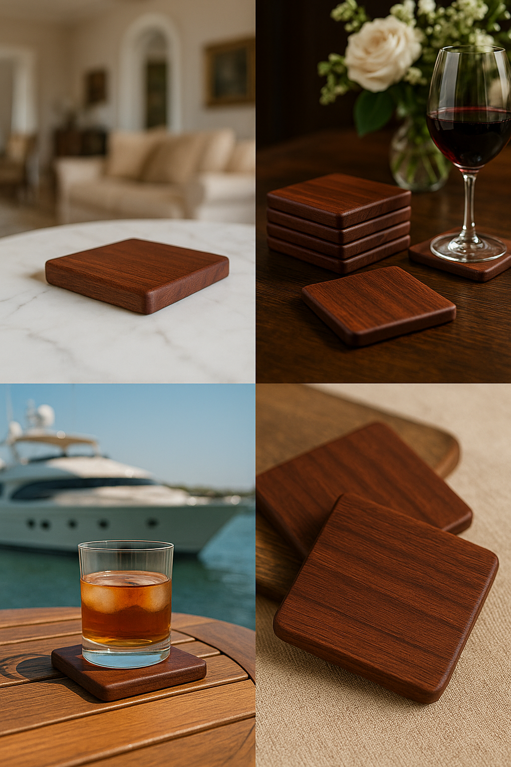Solid Mahogany Coasters by Marine Mahogany (4" x 4" x .34", 4-Pack)