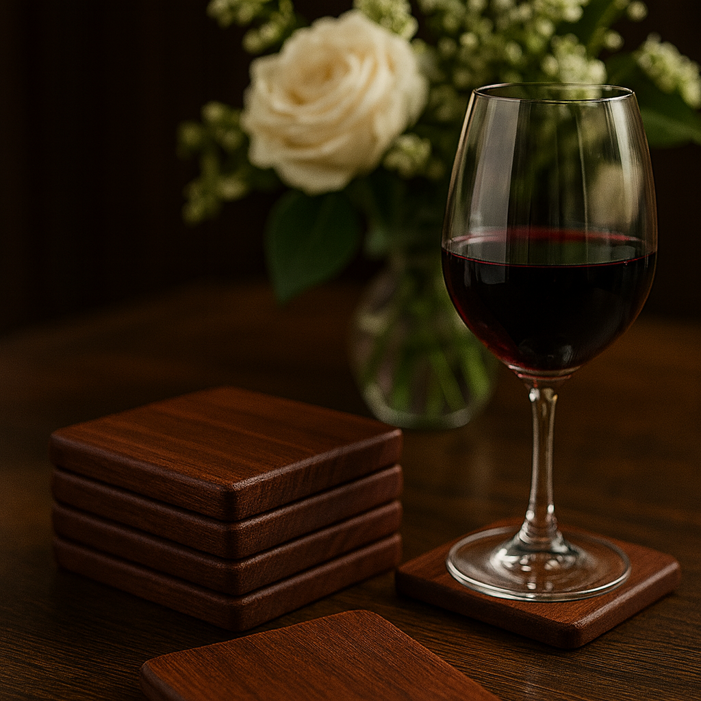 Solid Mahogany Coasters by Marine Mahogany (4" x 4" x .34", 4-Pack)