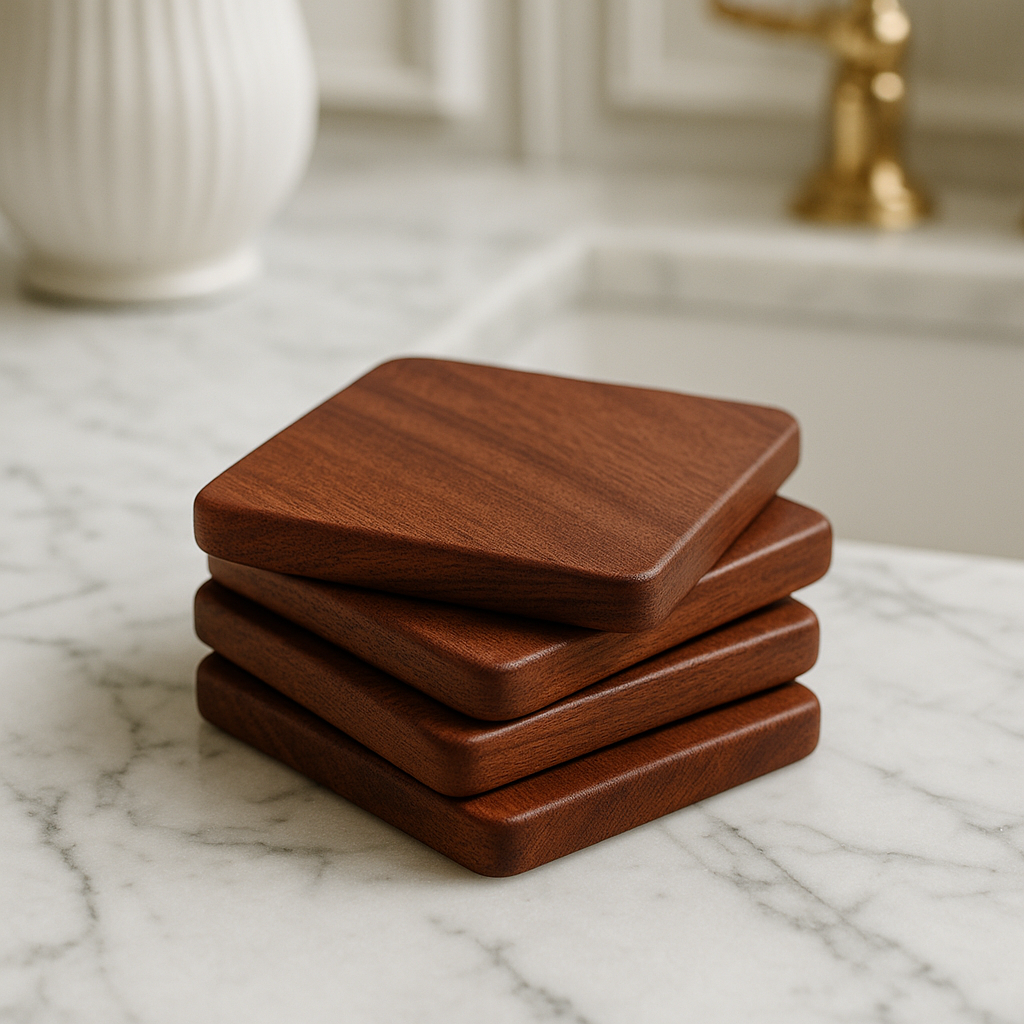 Solid Mahogany Coasters by Marine Mahogany (4" x 4" x .34", 4-Pack)