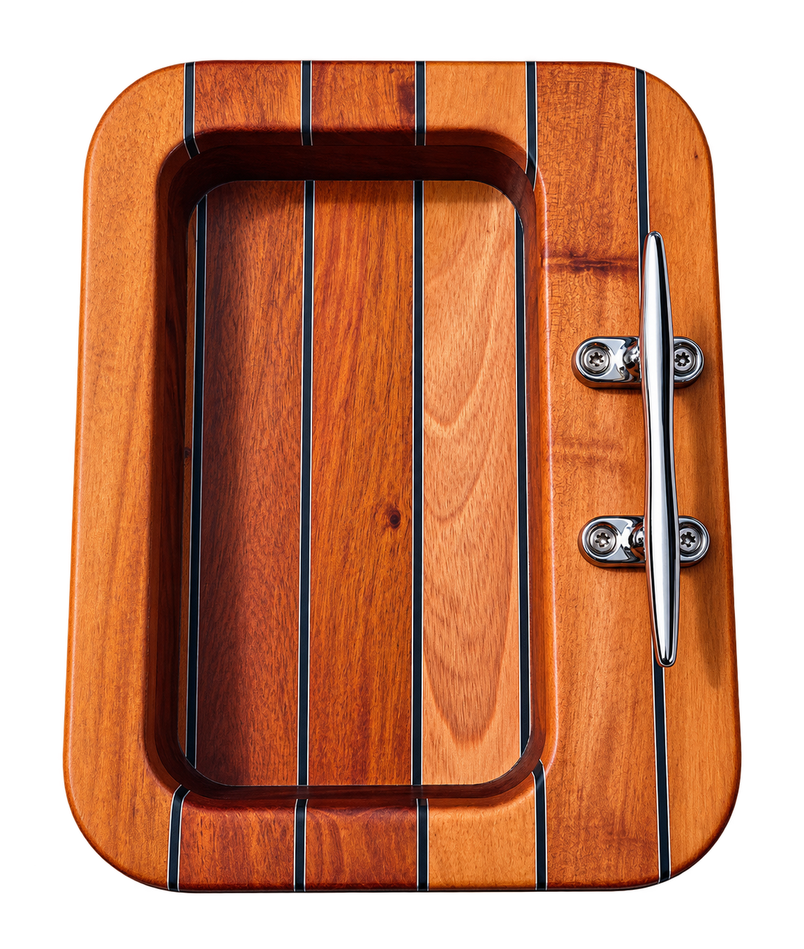 nautical mahogany valet drop tray with boat cleat